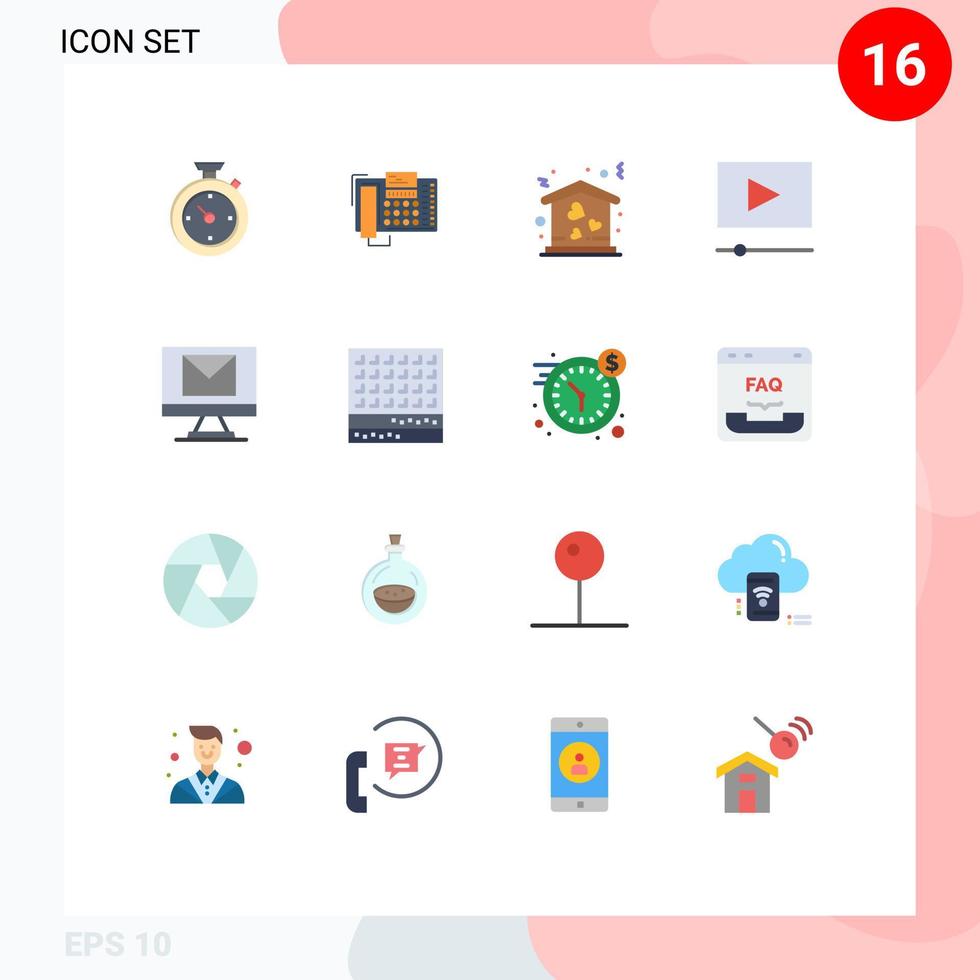 Set of 16 Modern UI Icons Symbols Signs for email player contact movie move Editable Pack of Creative Vector Design Elements