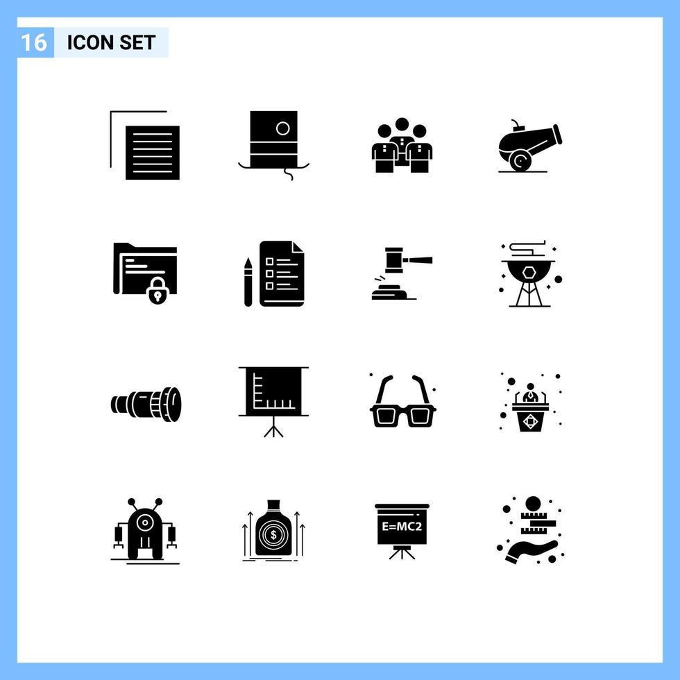 User Interface Pack of 16 Basic Solid Glyphs of document canon friends workgroup protection Editable Vector Design Elements