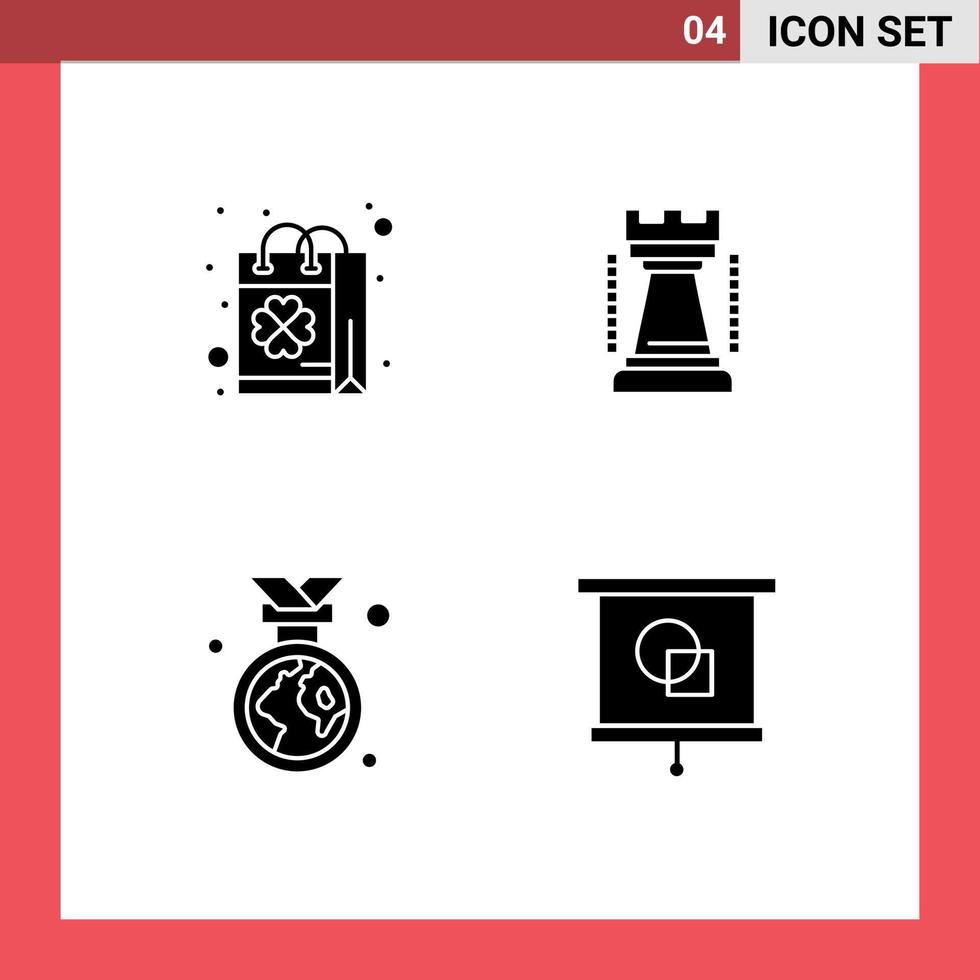 Pack of 4 creative Solid Glyphs of patrick badge shop games ecology Editable Vector Design Elements