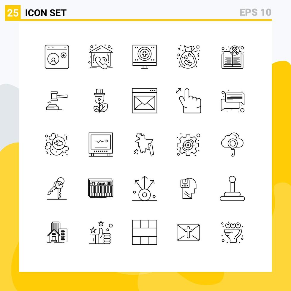 25 Universal Lines Set for Web and Mobile Applications love charity real bag medical Editable Vector Design Elements