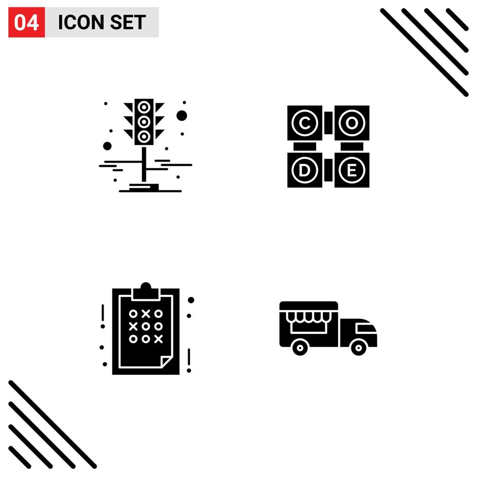 User Interface Pack of 4 Basic Solid Glyphs of signal business traffic code learning strategy Editable Vector Design Elements