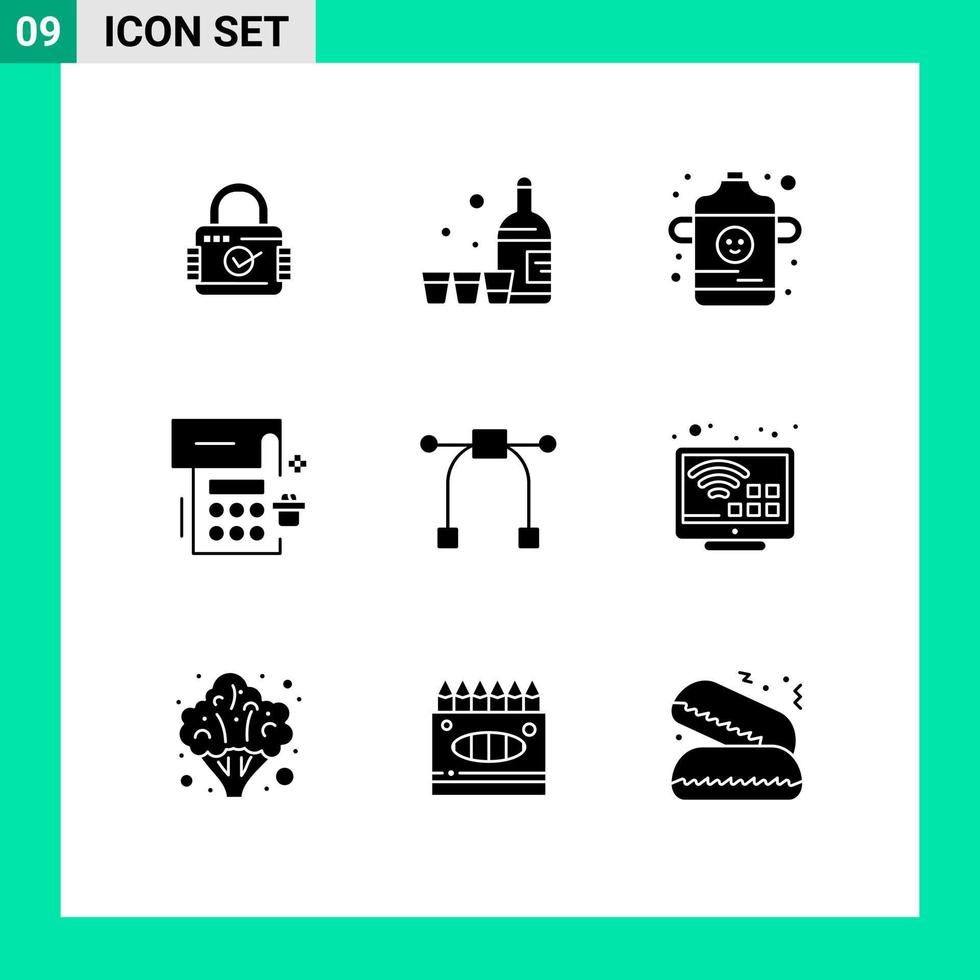 conjunto moderno de 9 pictogramas de glifos sólidos de diseño de herramientas fecha de fiesta de bebé elementos de diseño vectorial editables vector