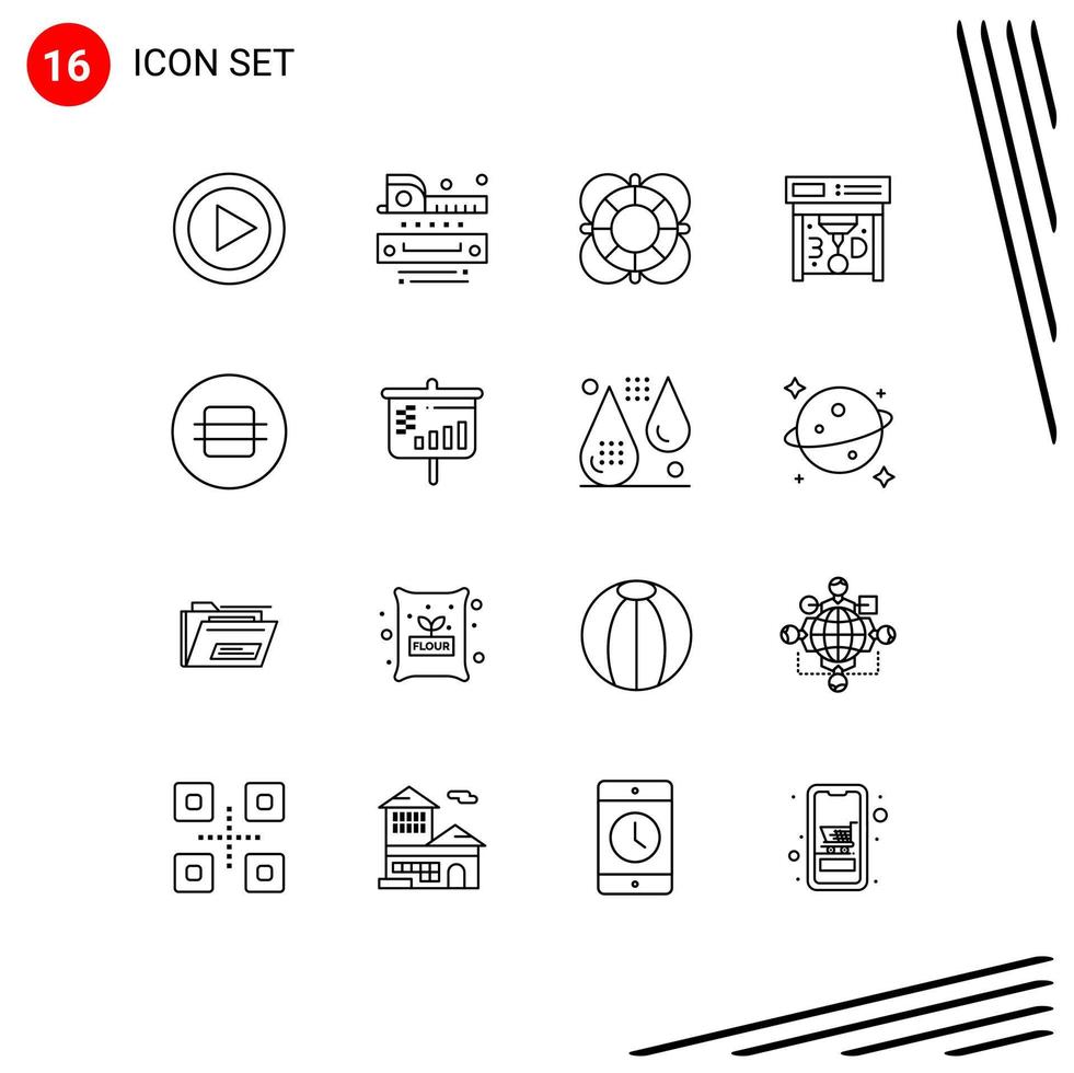 User Interface Pack of 16 Basic Outlines of diet print tapeline printing outline Editable Vector Design Elements