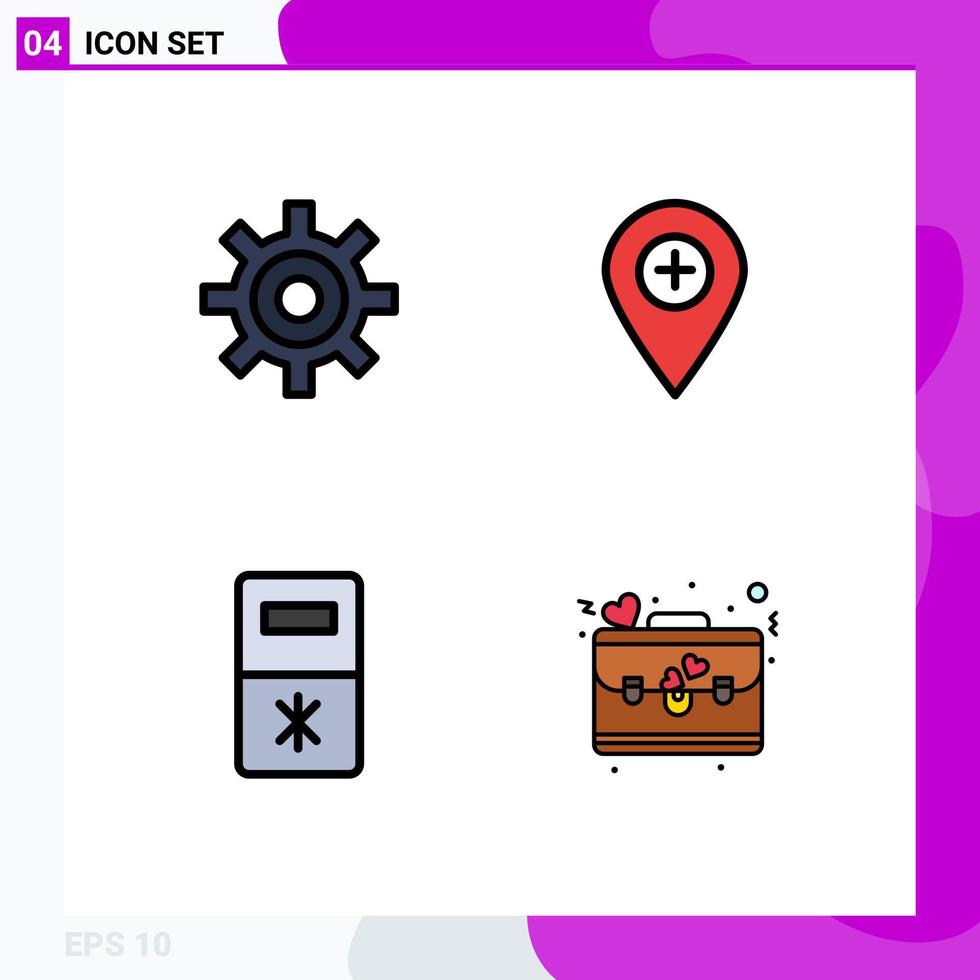 Modern Set of 4 Filledline Flat Colors and symbols such as gear fridge user map refrigerator Editable Vector Design Elements