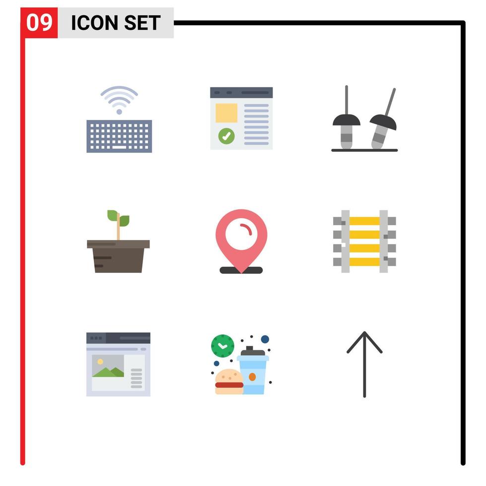 grupo de 9 colores planos modernos establecidos para elementos de diseño vectorial editables de planta de ubicación de esgrima de mapa de compras vector