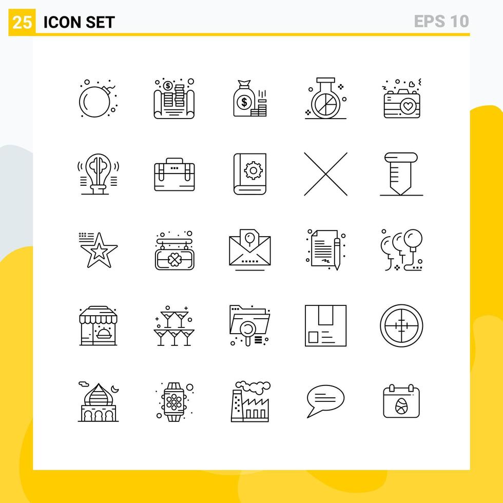 Set of 25 Modern UI Icons Symbols Signs for optimization market bag engine savings Editable Vector Design Elements