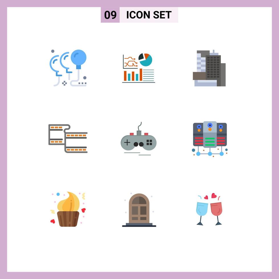 Set of 9 Vector Flat Colors on Grid for gamepad wireless building joystick movi Editable Vector Design Elements