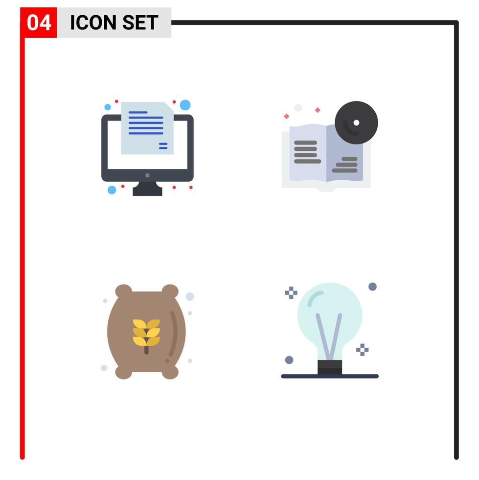 4 Flat Icon concept for Websites Mobile and Apps exam flour bag paper education food Editable Vector Design Elements