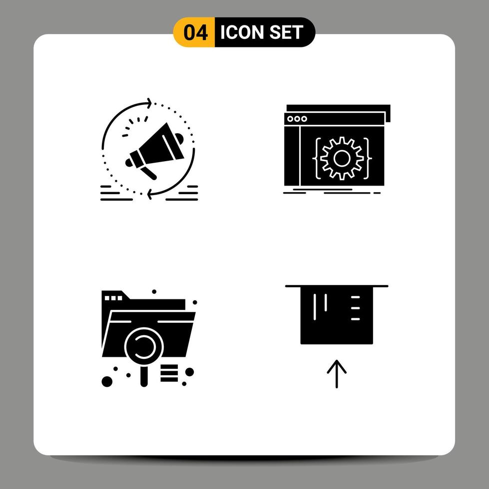 conjunto moderno de 4 glifos y símbolos sólidos, como elementos de diseño vectorial editables de datos de aplicaciones de anuncios de software publicitario vector