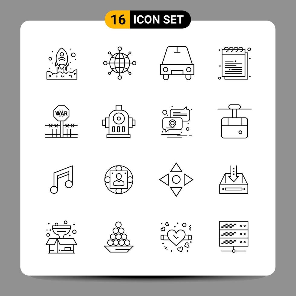 16 Black Icon Pack Outline Symbols Signs for Responsive designs on white background 16 Icons Set Creative Black Icon vector background