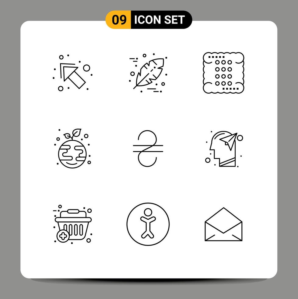 Pictogram Set of 9 Simple Outlines of ukraine hryvna drinks globe growth Editable Vector Design Elements