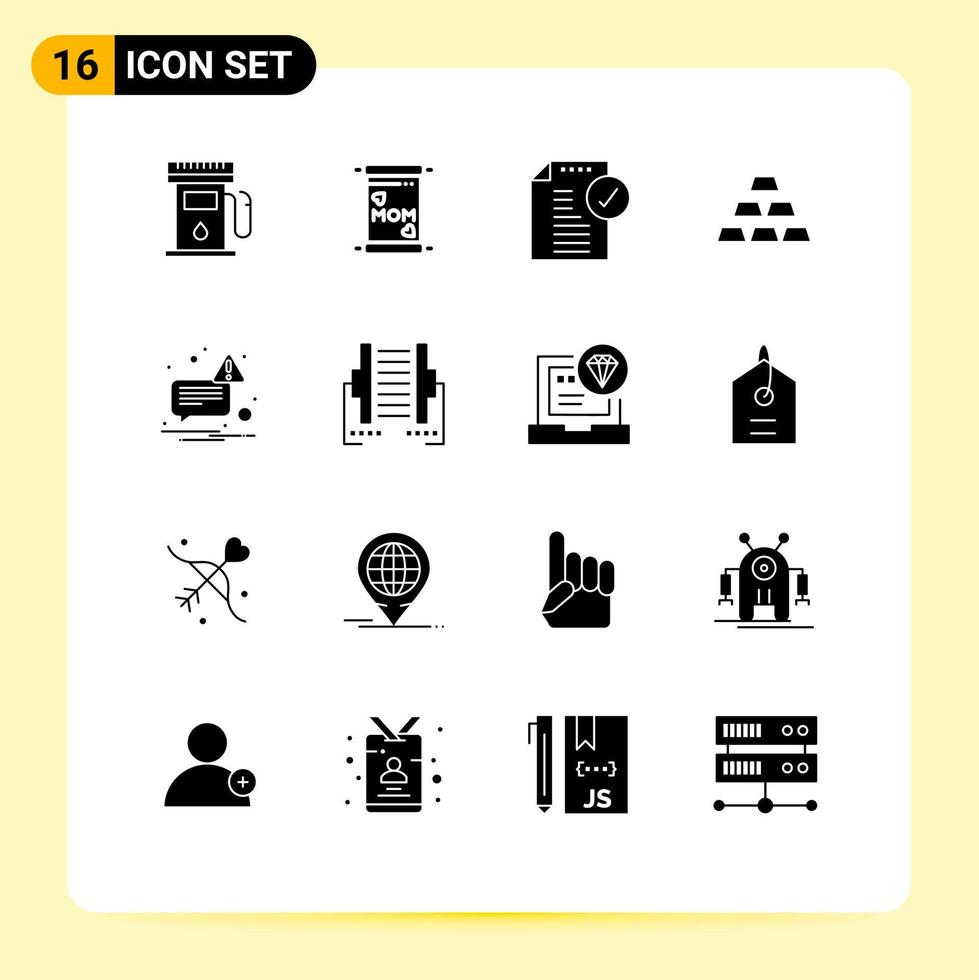 16 Solid Glyph concept for Websites Mobile and Apps not stack approved gold bar bricks Editable Vector Design Elements