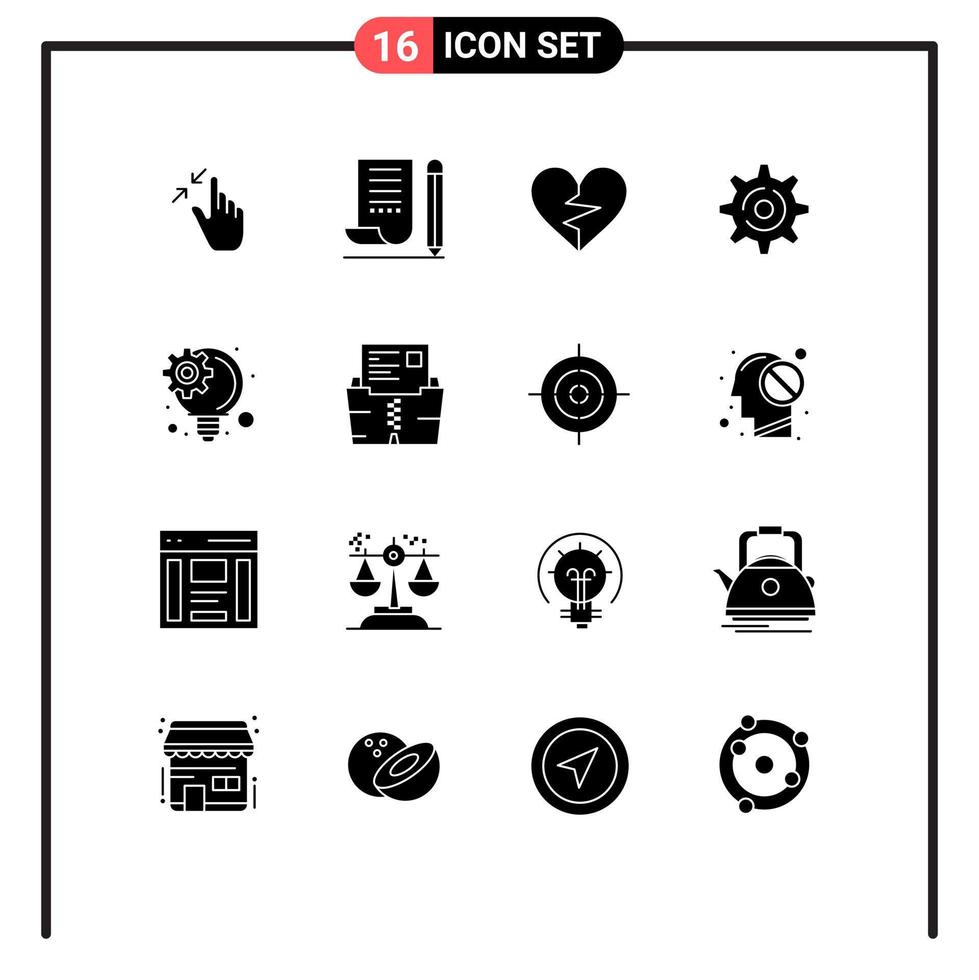 Set of 16 Modern UI Icons Symbols Signs for setting internet notepad broken like Editable Vector Design Elements