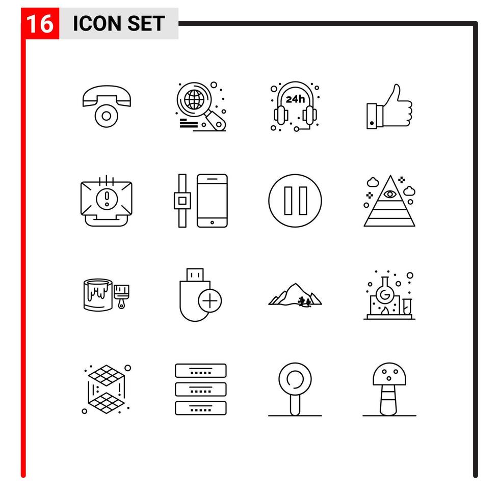 Group of 16 Outlines Signs and Symbols for mail email survice contact like Editable Vector Design Elements