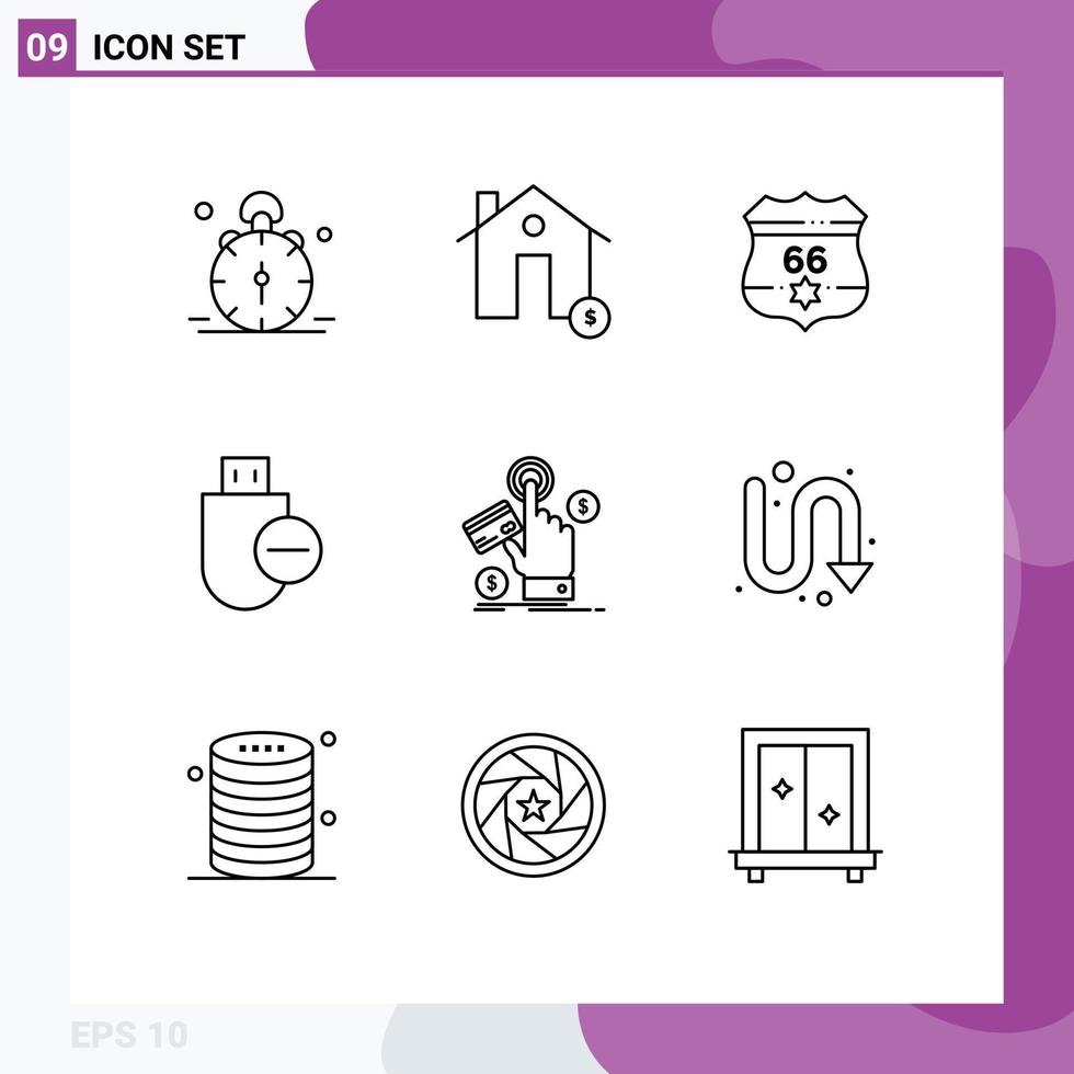 Pack of 9 Modern Outlines Signs and Symbols for Web Print Media such as remove devices estate computers usa Editable Vector Design Elements