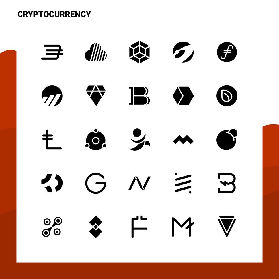 25 Cryptocurrency Icon set Solid Glyph Icon Vector Illustration Template For Web and Mobile Ideas for business company