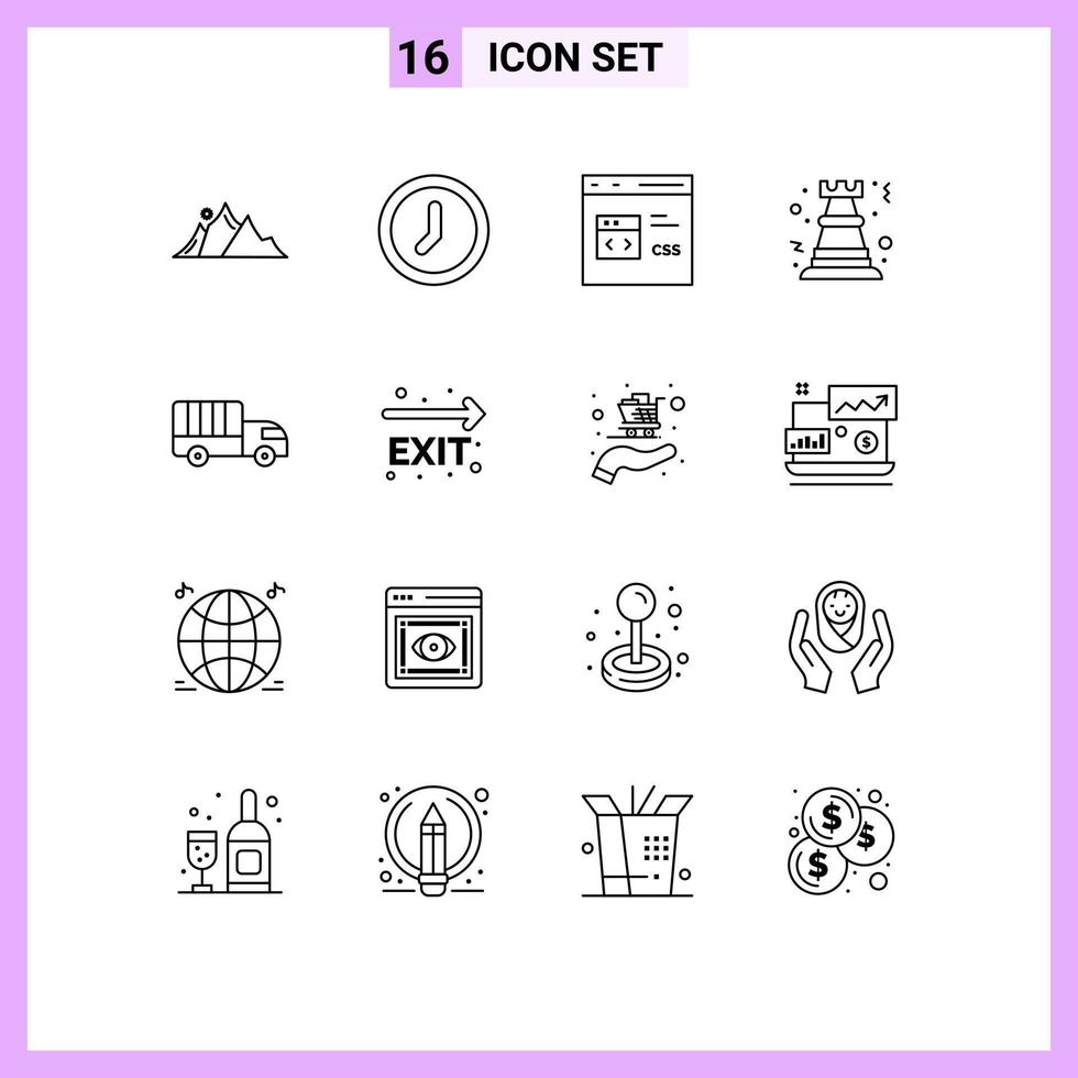 16 User Interface Outline Pack of modern Signs and Symbols of rock chess user pawn develop Editable Vector Design Elements