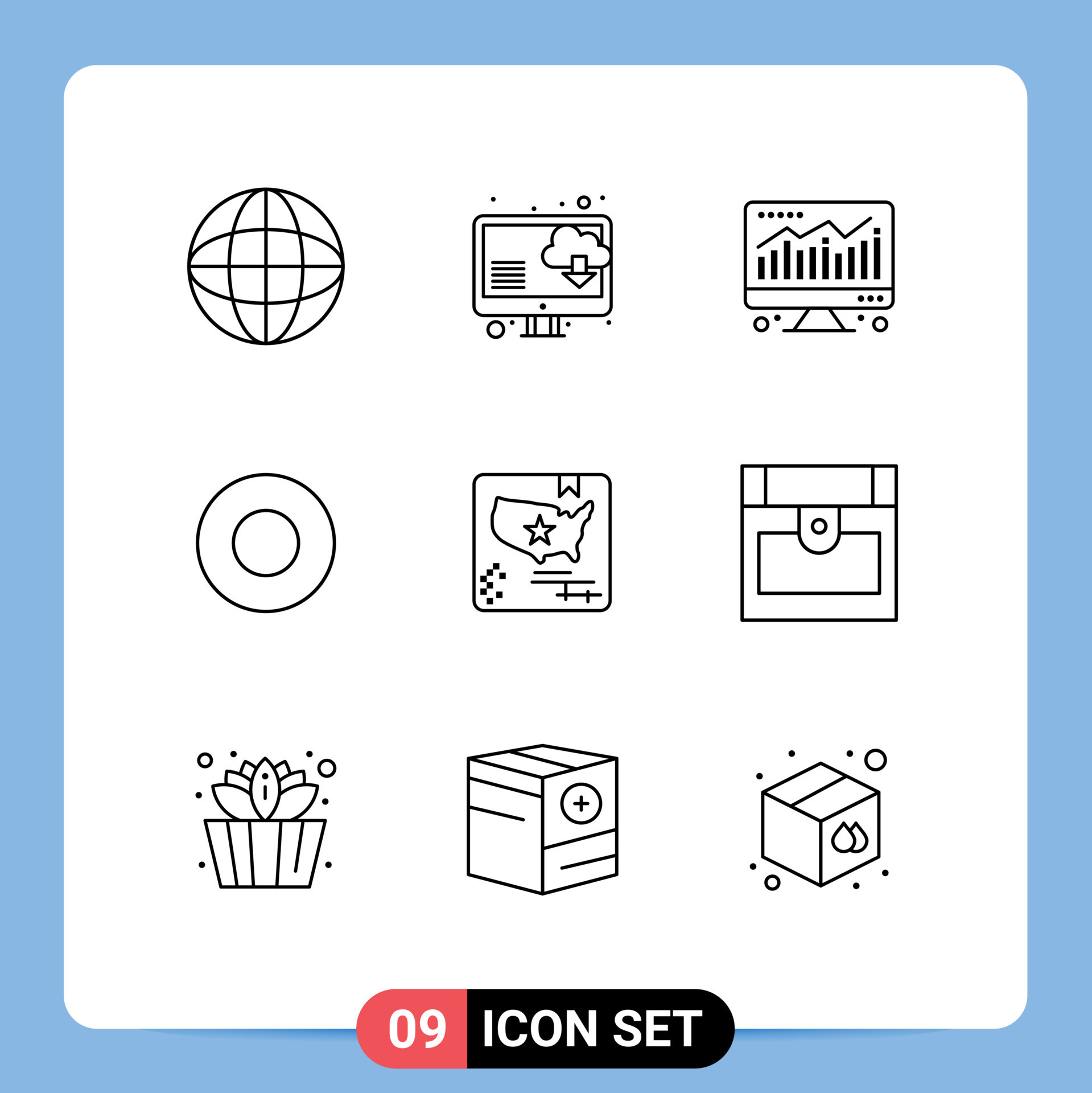 Outline Pack of 9 Universal Symbols of chest map chart flag service Editable Vector Design