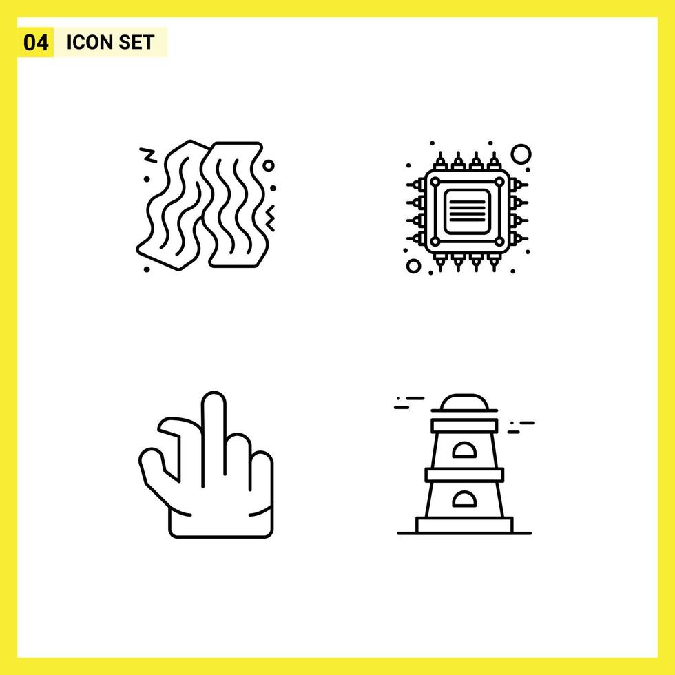 Pack of 4 creative Filledline Flat Colors of bacon pinch chip smart observatory Editable Vector Design Elements
