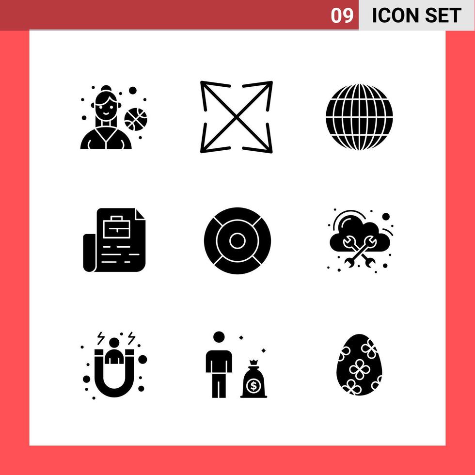 9 Icon Pack Solid Style Glyph Symbols on White Background Simple Signs for general designing Creative Black Icon vector background