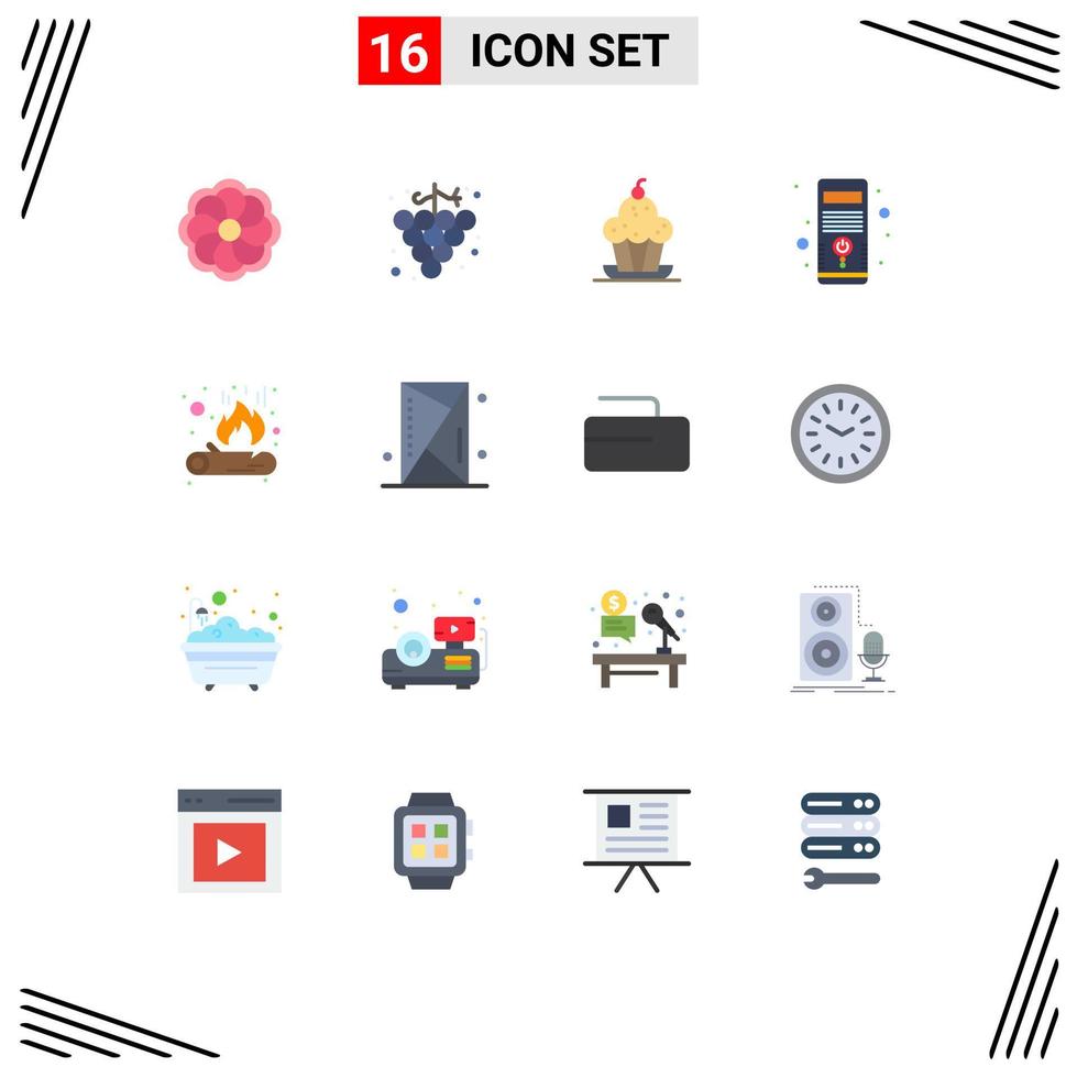 Set of 16 Modern UI Icons Symbols Signs for flame bonfire muffin system hardware Editable Pack of Creative Vector Design Elements