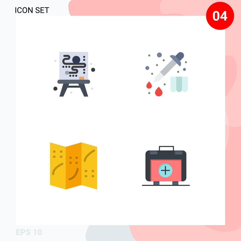 Set of 4 Commercial Flat Icons pack for canvas handbag chemistry map healthbag Editable Vector Design Elements