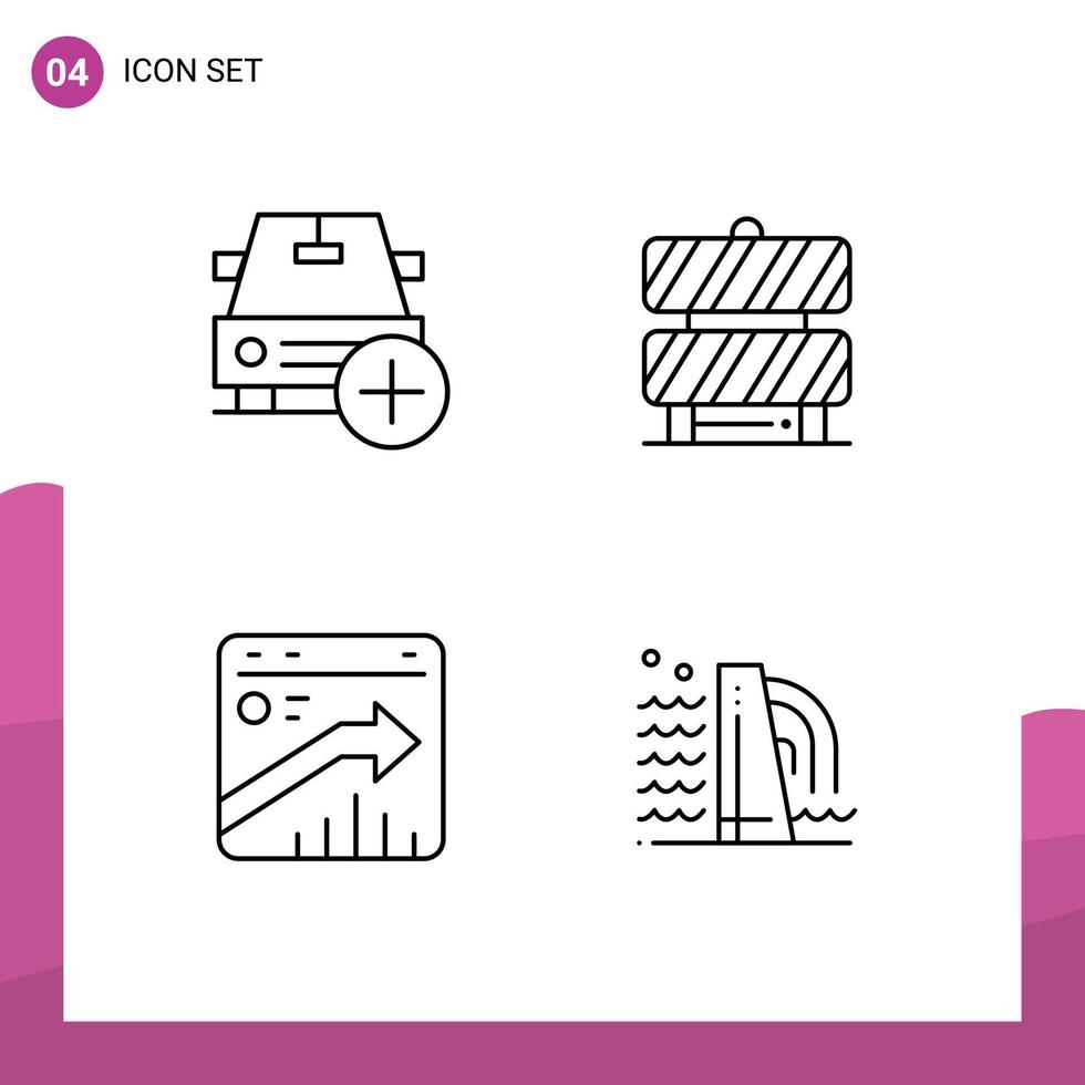 User Interface Pack of 4 Basic Filledline Flat Colors of add arrow plus caution growth Editable Vector Design Elements