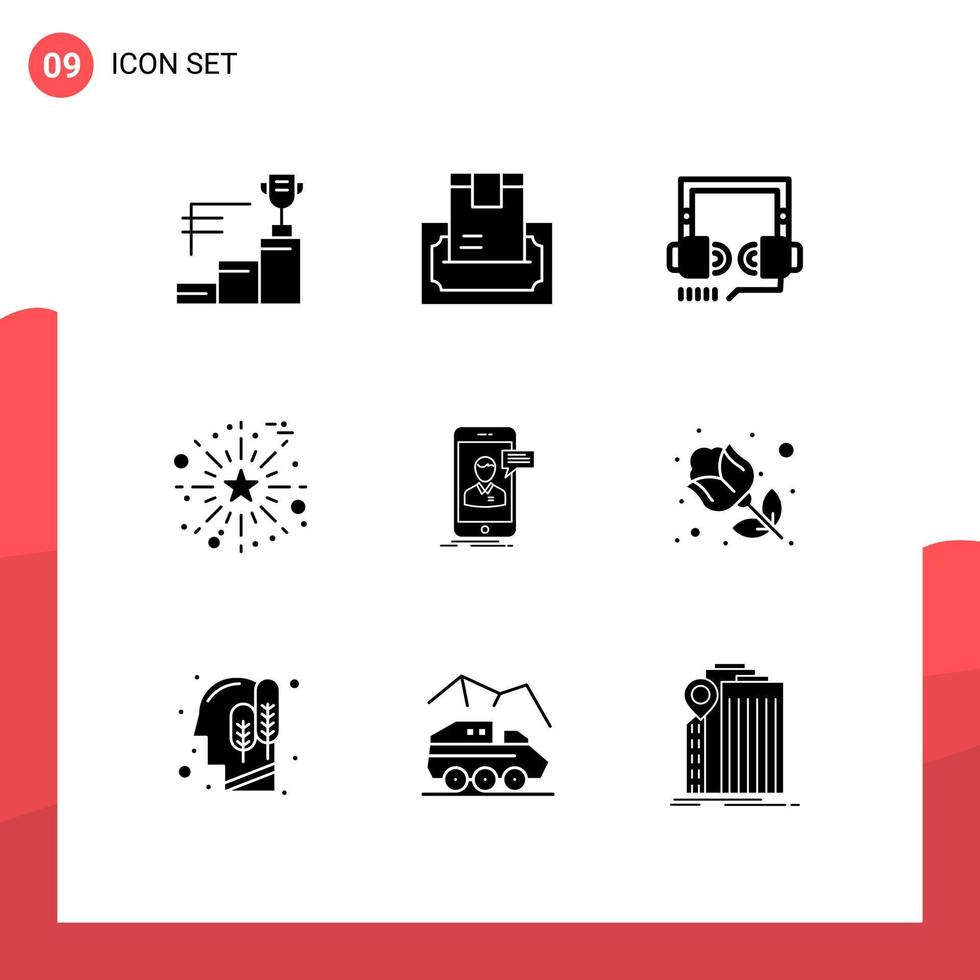 Solid Glyph Pack of 9 Universal Symbols of chat salute payment fireworks web Editable Vector Design Elements