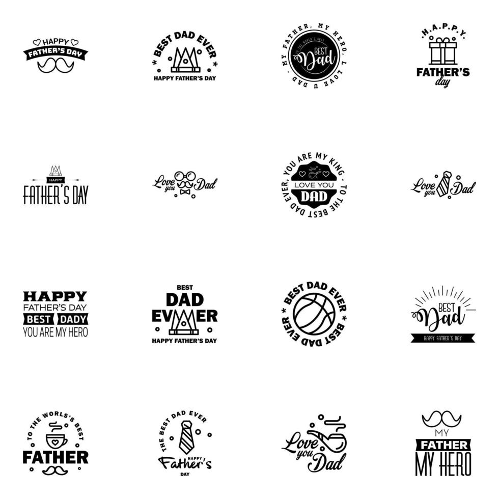 Happy fathers day 16 Black vintage retro type font Illustrator eps10 Editable Vector Design Elements
