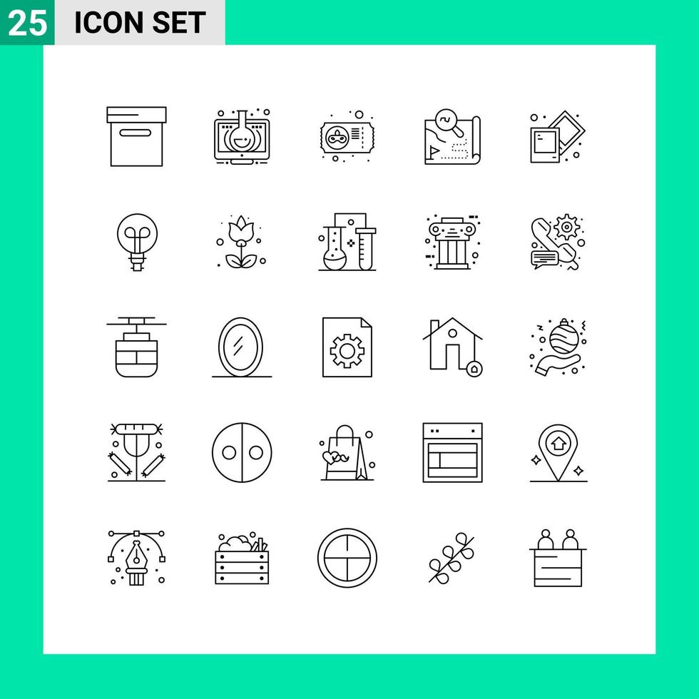 Mobile Interface Line Set of 25 Pictograms of process search mardi gras map route Editable Vector Design Elements