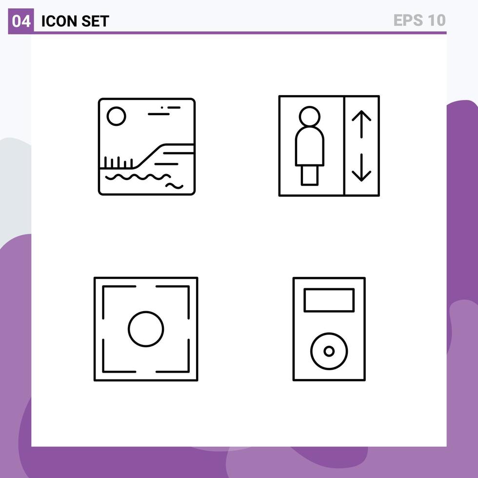 Group of 4 Filledline Flat Colors Signs and Symbols for image point elevator focus electronics Editable Vector Design Elements