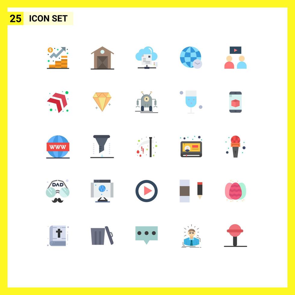 Pack of 25 Modern Flat Colors Signs and Symbols for Web Print Media such as web globe house document online Editable Vector Design Elements