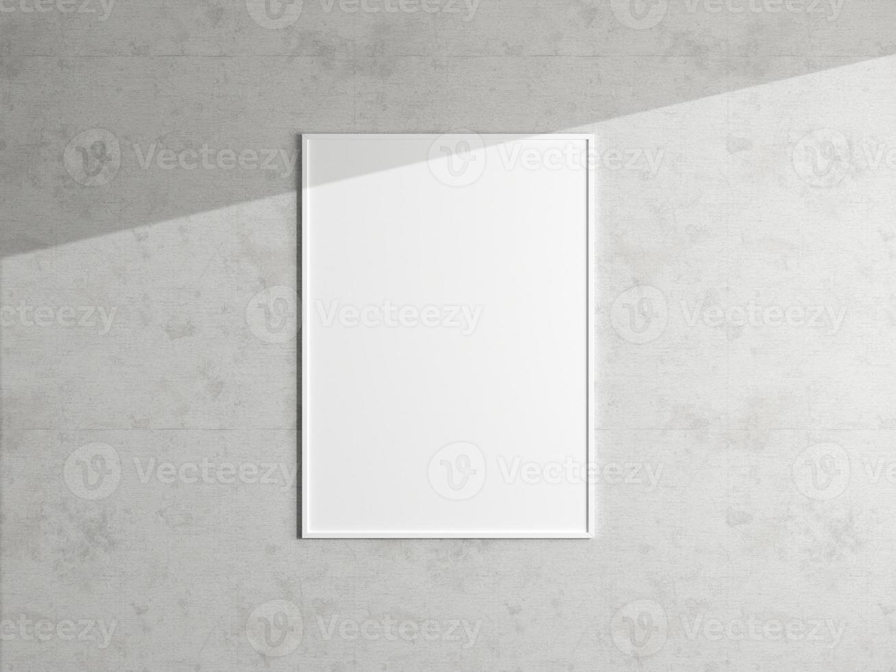 Minimal poster picture frame mockup hanging on the white wall. Blank frame mockup. Clean, modern, minimal frame. 3d rendering. photo