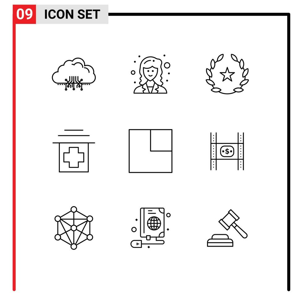 User Interface Pack of 9 Basic Outlines of layout medical scientist hospital films Editable Vector Design Elements