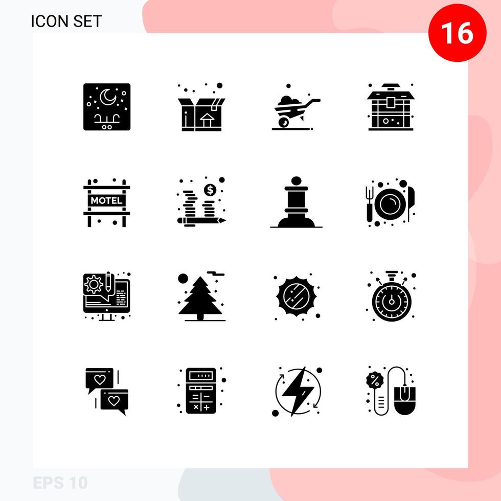 Pack of 16 Modern Solid Glyphs Signs and Symbols for Web Print Media such as travel accommodation one wheel chinese building Editable Vector Design Elements