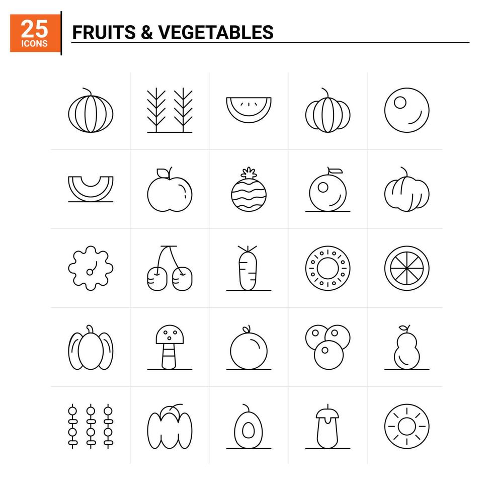 25 Fruits Vegetables icon set vector background