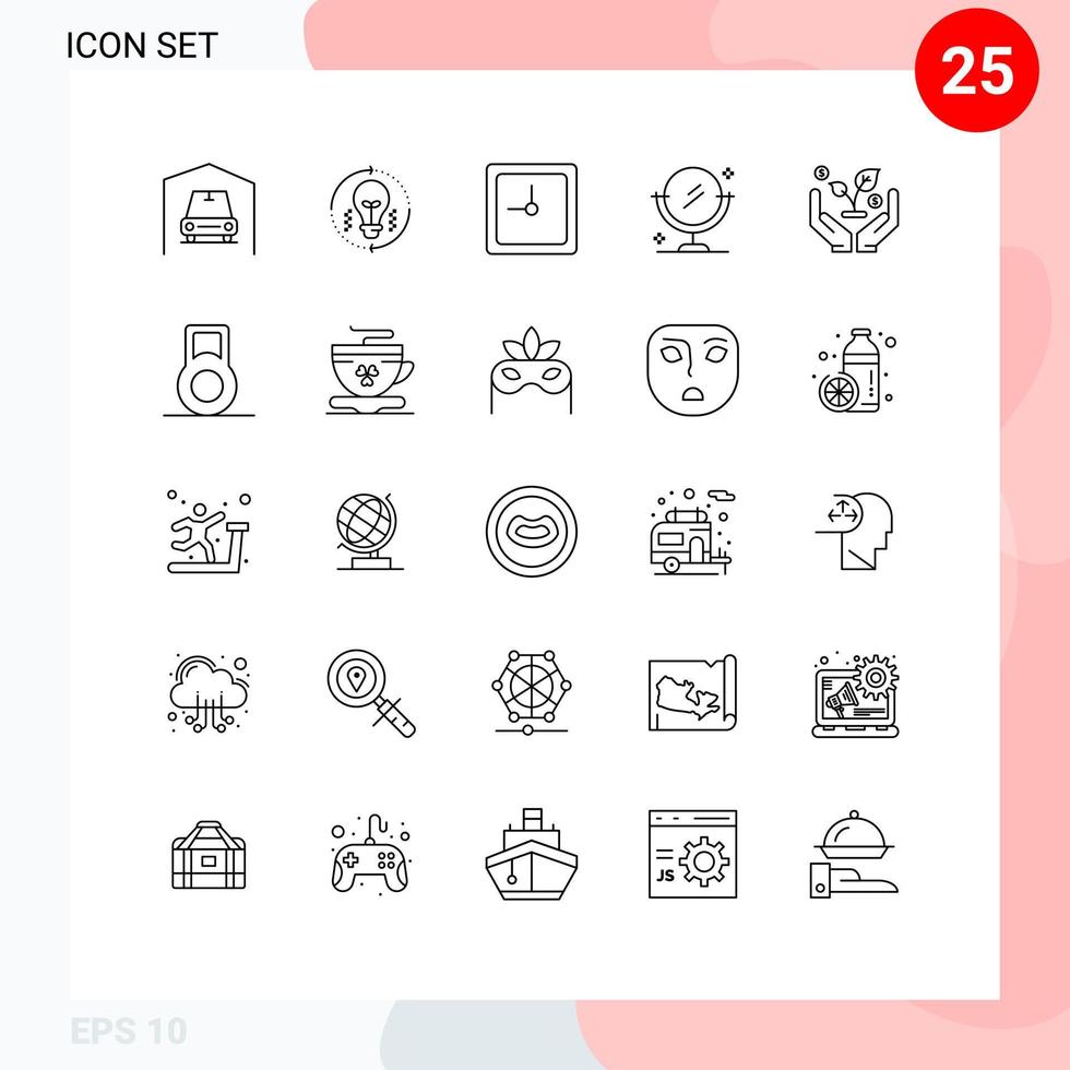 25 iconos creativos signos y símbolos modernos de dumbbell invertir reloj finanzas limpieza elementos de diseño vectorial editables vector