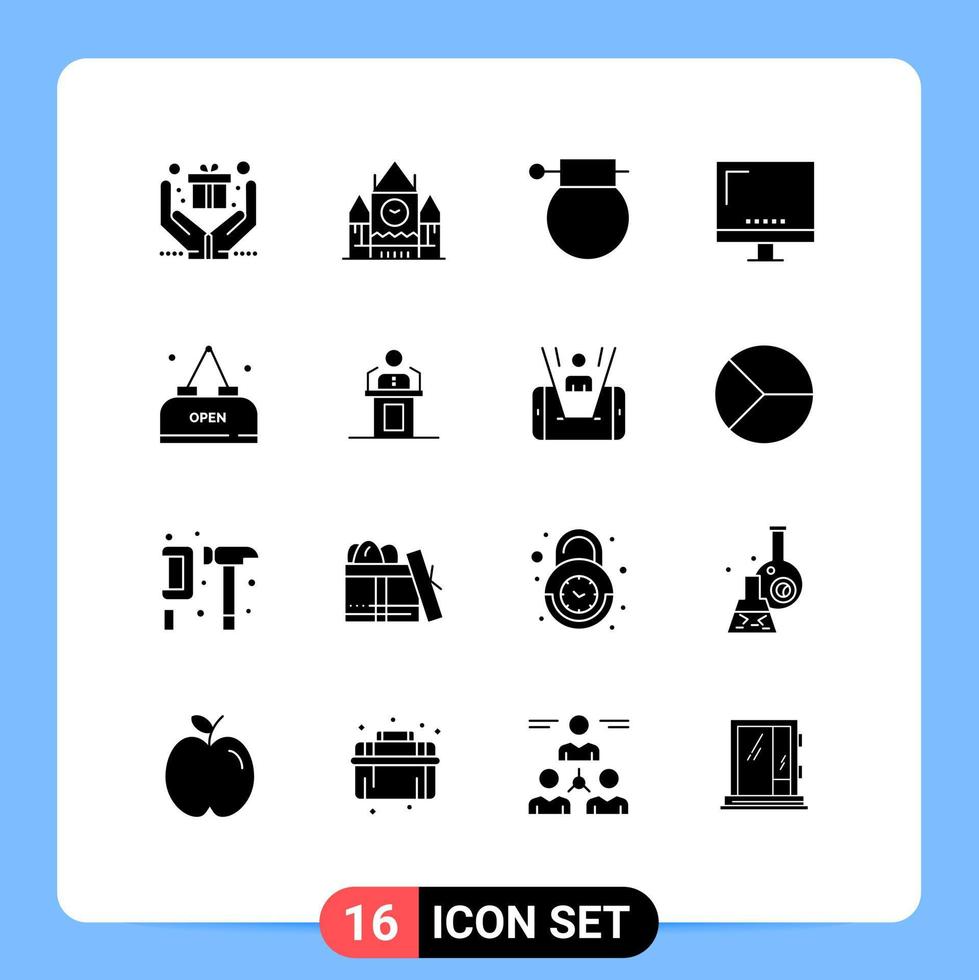 Group of 16 Solid Glyphs Signs and Symbols for drink imac bomb electronic computer Editable Vector Design Elements