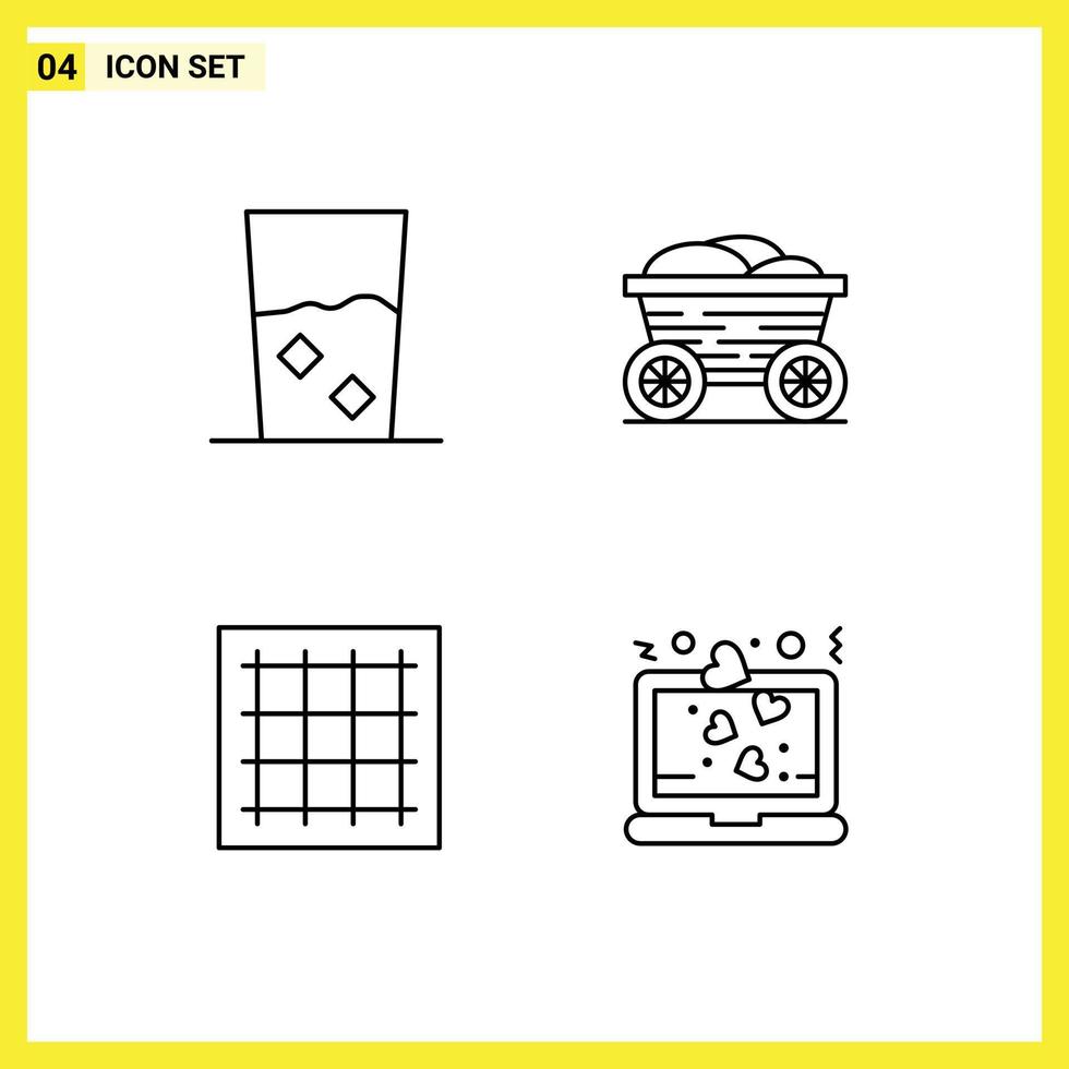 Pack of 4 Modern Filledline Flat Colors Signs and Symbols for Web Print Media such as and grid kitchen cart drawing Editable Vector Design Elements