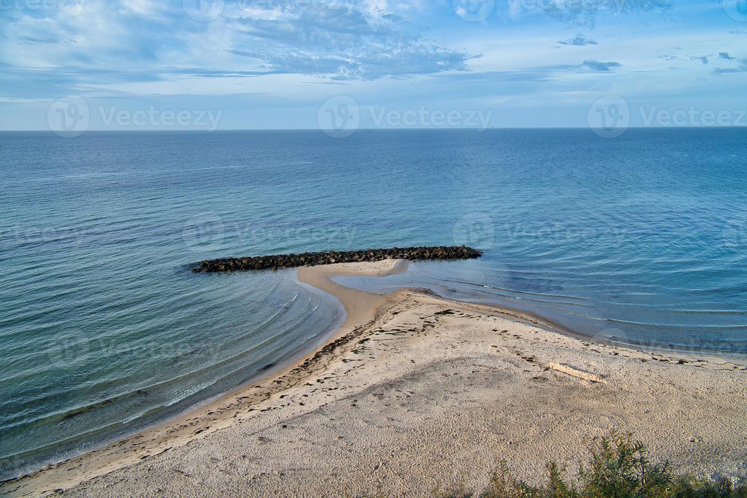 Hundested, Denmark on the cliff overlooking the sea. Baltic Sea coast, grassy meadow photo