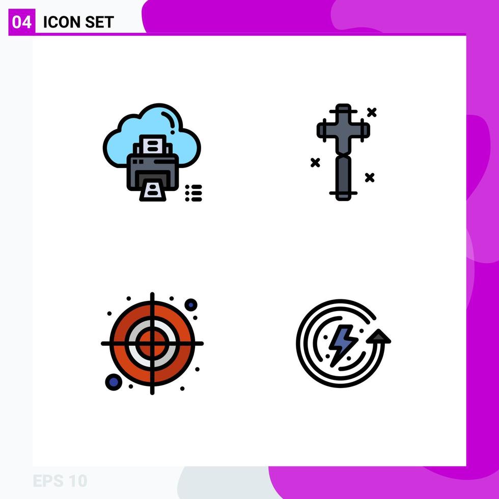 4 Thematic Vector Filledline Flat Colors and Editable Symbols of cloud circular printer christian shape Editable Vector Design Elements