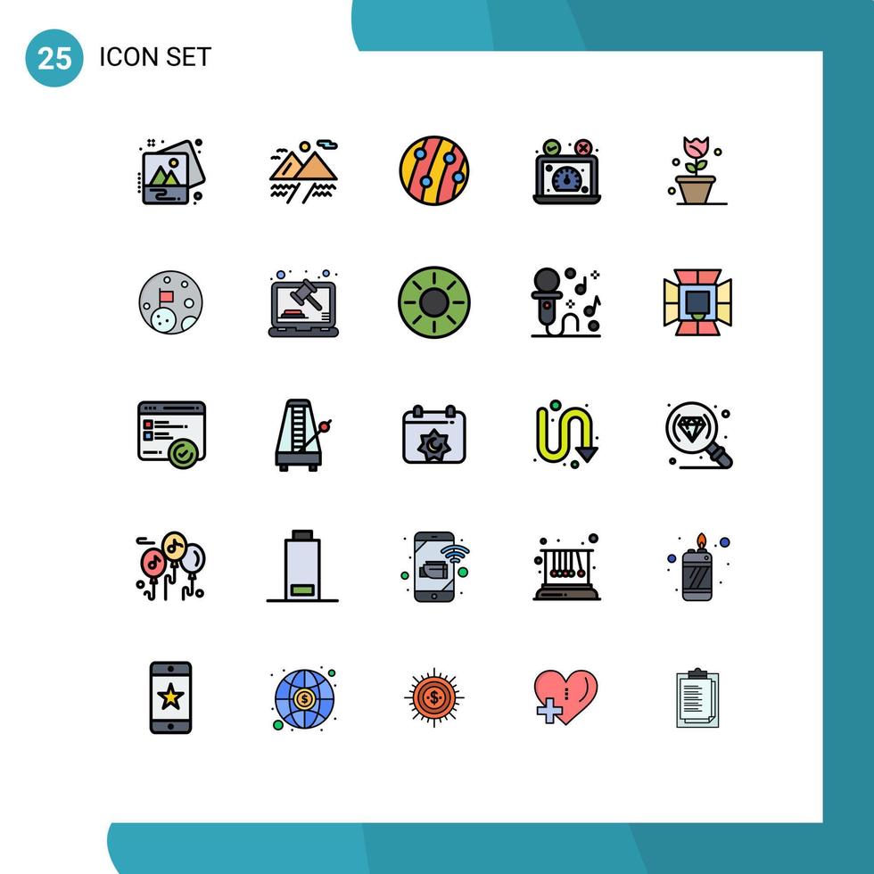 Set of 25 Modern UI Icons Symbols Signs for flower speedometer hair dandruff performance speed test Editable Vector Design Elements