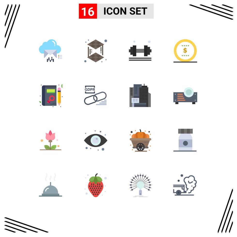 Stock Vector Icon Pack of 16 Line Signs and Symbols for book dollar dumbell coin weight lifter Editable Pack of Creative Vector Design Elements