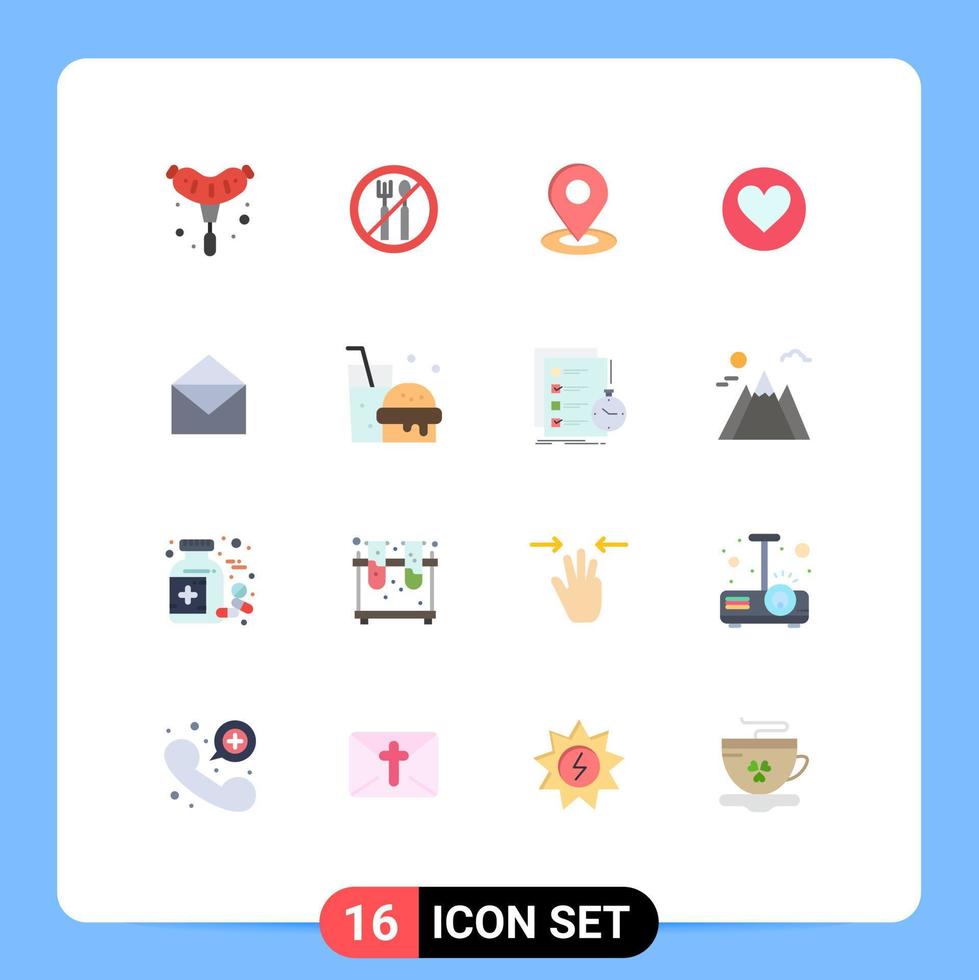 Group of 16 Flat Colors Signs and Symbols for message email map cack heart Editable Pack of Creative Vector Design Elements