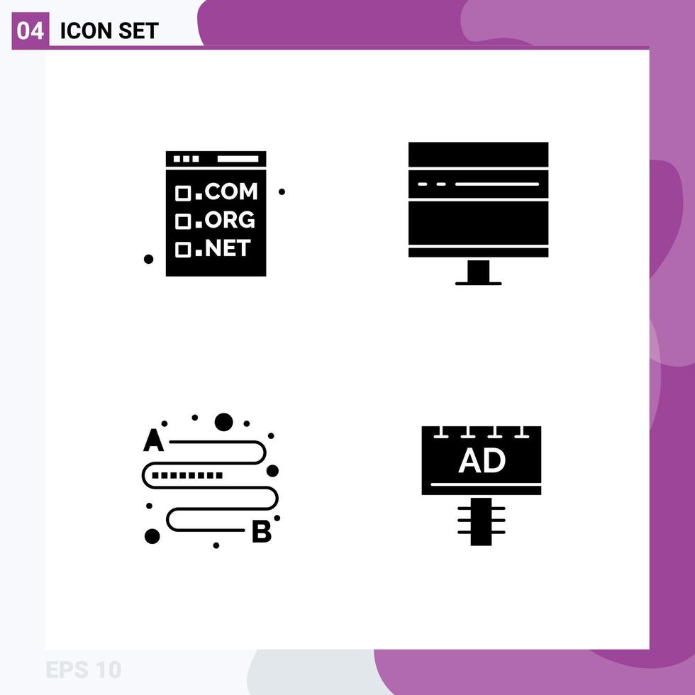 Group of 4 Solid Glyphs Signs and Symbols for browser news development computer travel Editable Vector Design Elements