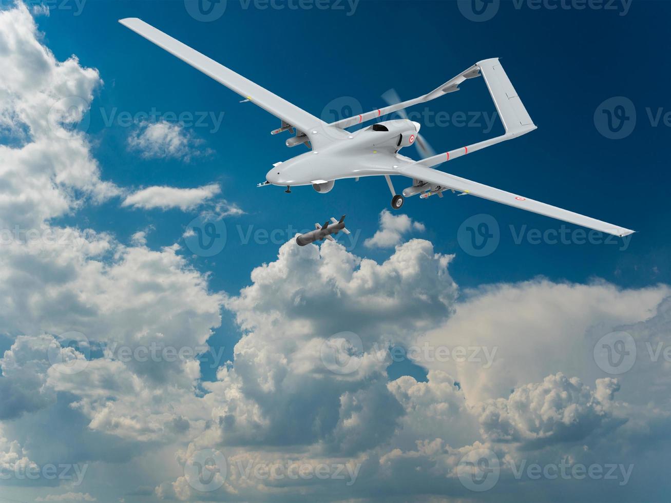 Bayraktar TB2 Unmanned aerial vehicle gliding through the clouds with