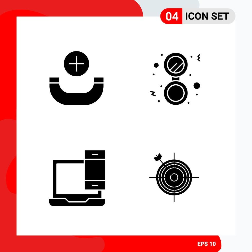 Creative Set of 4 Universal Glyph Icons isolated on White Background Creative Black Icon vector background