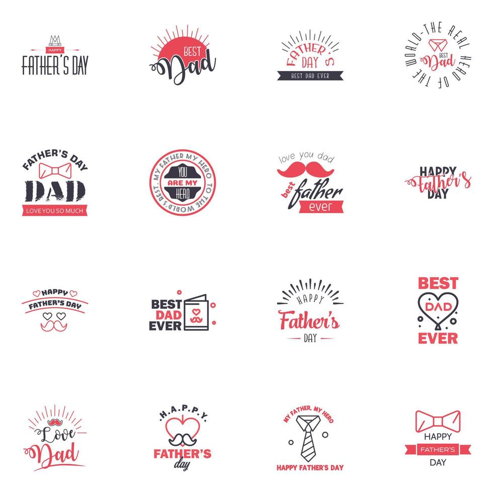 Happy fathers day 16 Black and Pink typography set Vector emblems Lettering for greeting cards banners tshirt design You are the best dad Editable Vector Design Elements