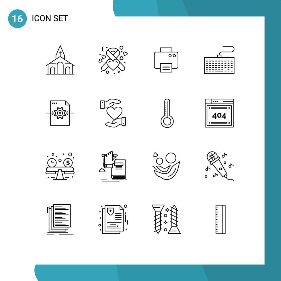 Set of 16 Modern UI Icons Symbols Signs for gear type printer keys hardware Editable Vector Design Elements