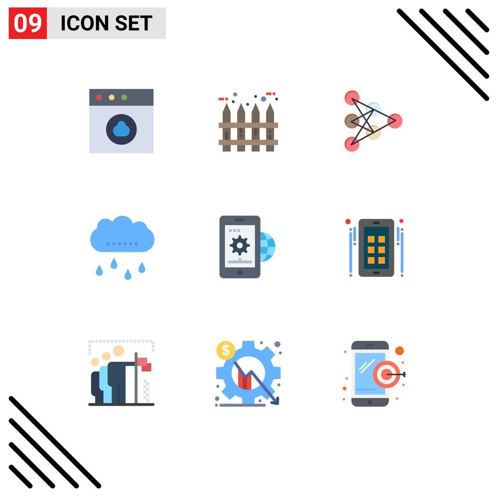 User Interface Pack of 9 Basic Flat Colors of global business business deep thanksgiving rain Editable Vector Design Elements